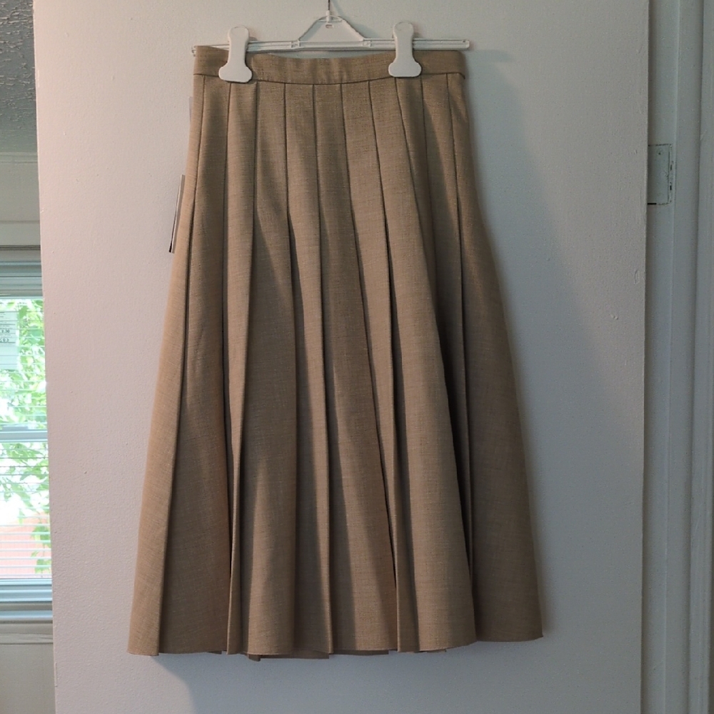Babaton Beige Pleated Midi Skirt